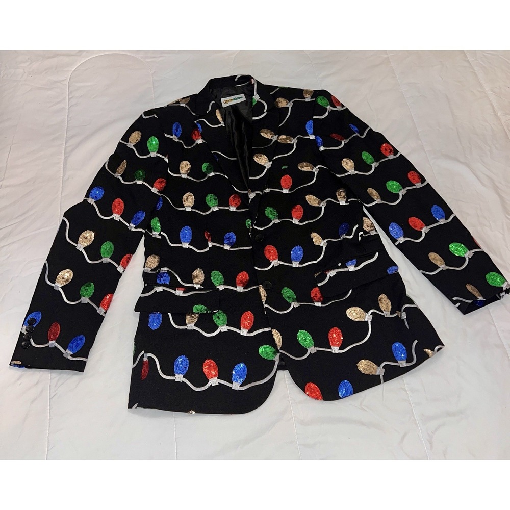 Tipsy Elves Men's Sequin Tangle Wrangler Christmas Light Blazer Party Jacket 40